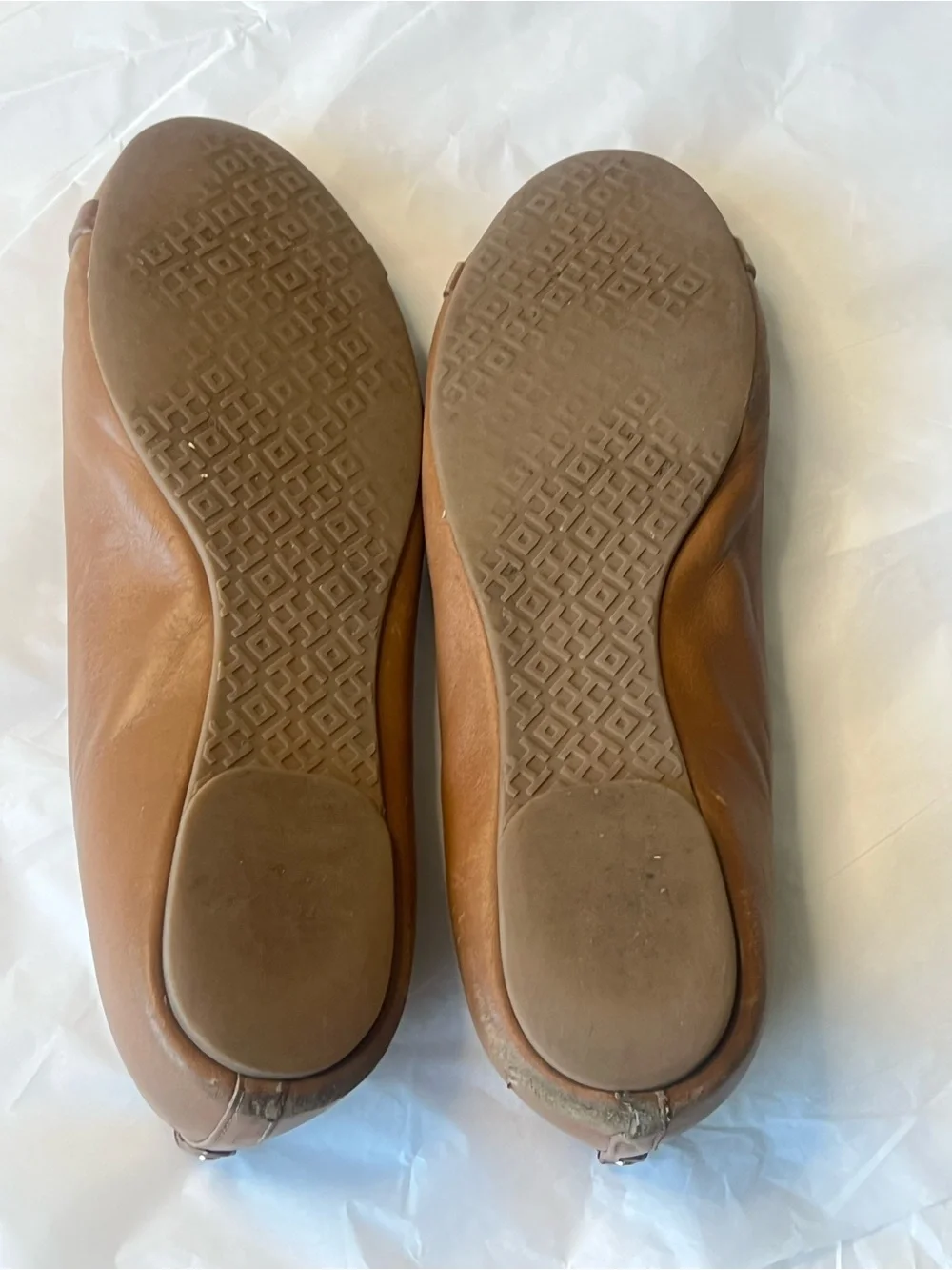 Tory Burch Tan Leather Logo Ballet Flats